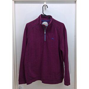 Tommy Bahama Men's M 1/3 Zip Pullover Fleece Sweater LS Magenta Poly/Spandex GUC